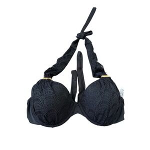A.Che Viona Halter‎ Bikini Top Onyx Black Crochet Underwire